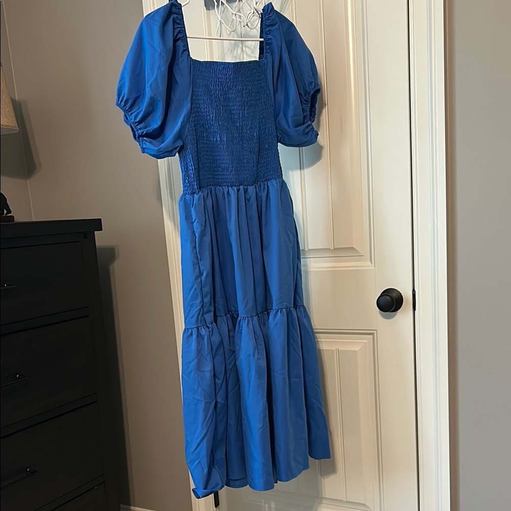 SHEIN Blue Ruffled Tie Front Midi Dress